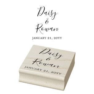 Elegant Script Couple's Names With Wedding Date Rubber Stamp