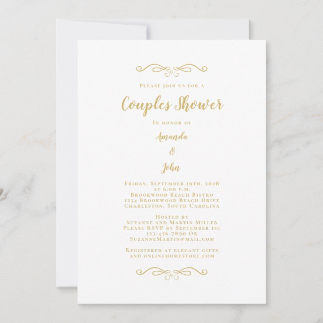Elegant Script Couples Shower Wedding Gold Invitation (Front)