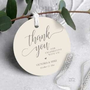 Elegant Script cream Grey Wedding Favour Thank you Tags