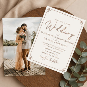 Elegant Script Cream Photo Wedding Invitation