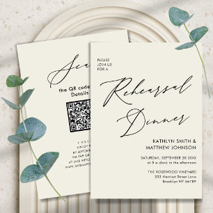 Elegant Script Cream Rehearsal Dinner QR code Invitation