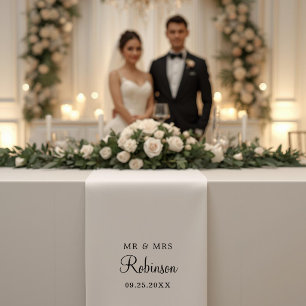 Elegant Script Cream Wedding Decor Table Runner Tapestry