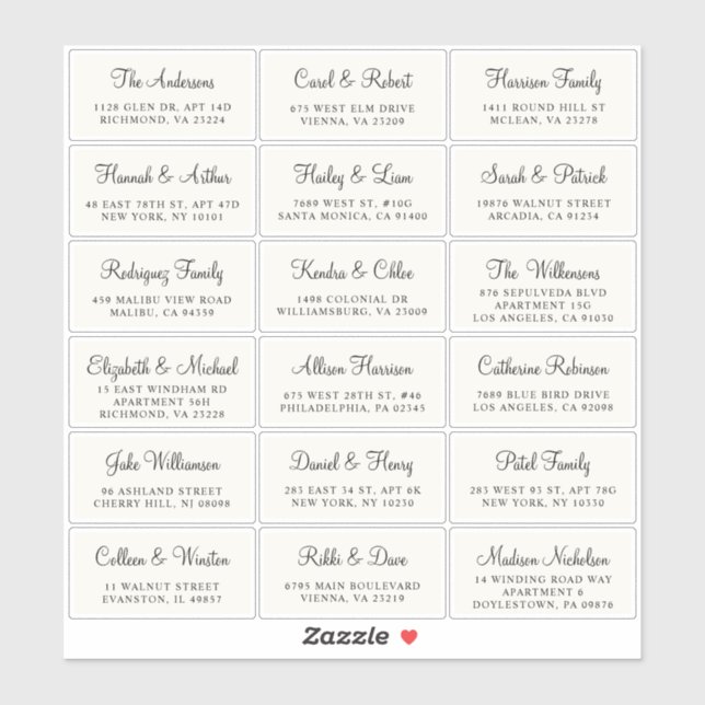 Elegant Script Cream Wedding Guest Address (Sheet)