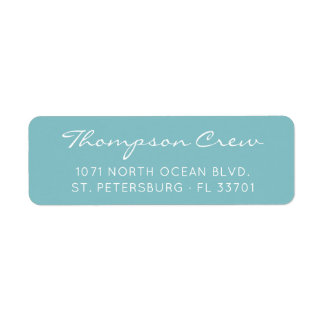 Elegant Script Crew Name Aqua Blue Return Address