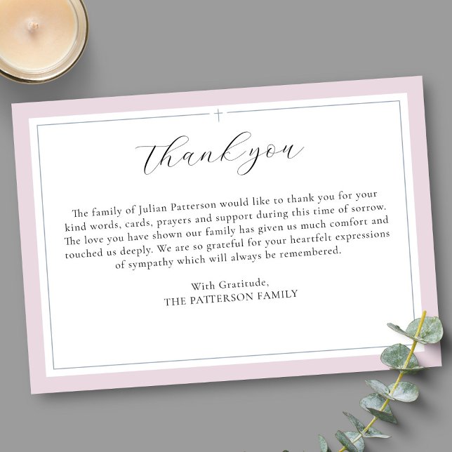 Elegant Script Cross Pink Funeral Thank You Card (Creator Uploaded)