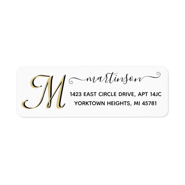 Elegant Script Custom Gold Initial Return Address  (Front)