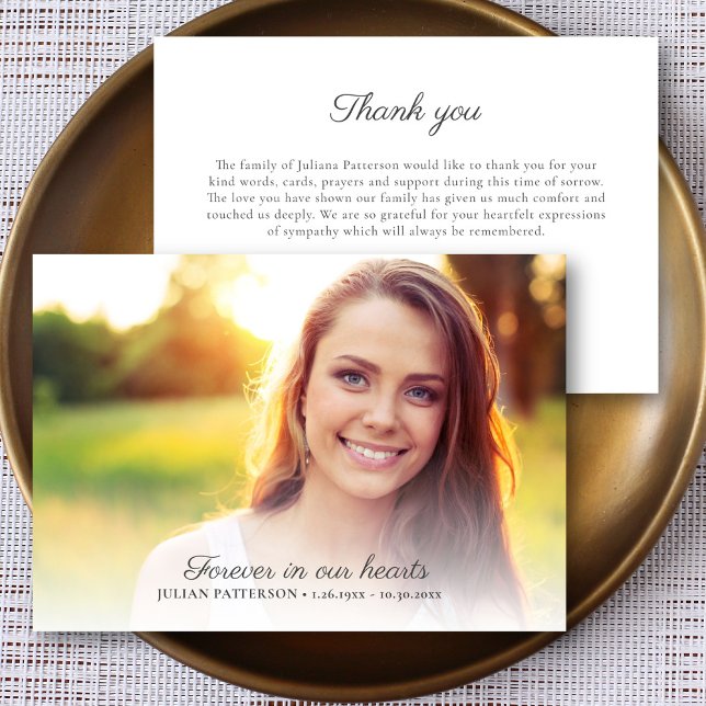 Elegant Script Custom Message Funeral Photo Thank You Card (Creator Uploaded)