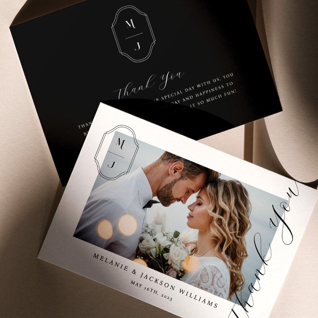Elegant Script Custom Monogram Wedding Photo Thank You Card (Creator Uploaded)