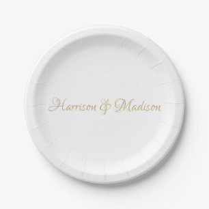 Elegant script custom names rose Wedding Paper Plate