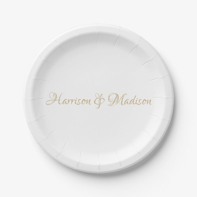 Elegant script custom names rose Wedding Paper Plate (Front)