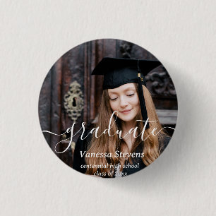 Elegant Script Custom Photo Graduation  3 Cm Round Badge