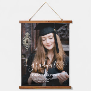 Elegant Script Custom Photo Graduation  Hanging Tapestry