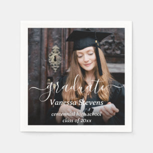 Elegant Script Custom Photo Graduation Napkin