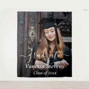 Elegant Script Custom Photo Graduation Tapestry