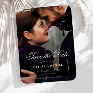Elegant Script Custom Photo Save the Date Wedding Magnet