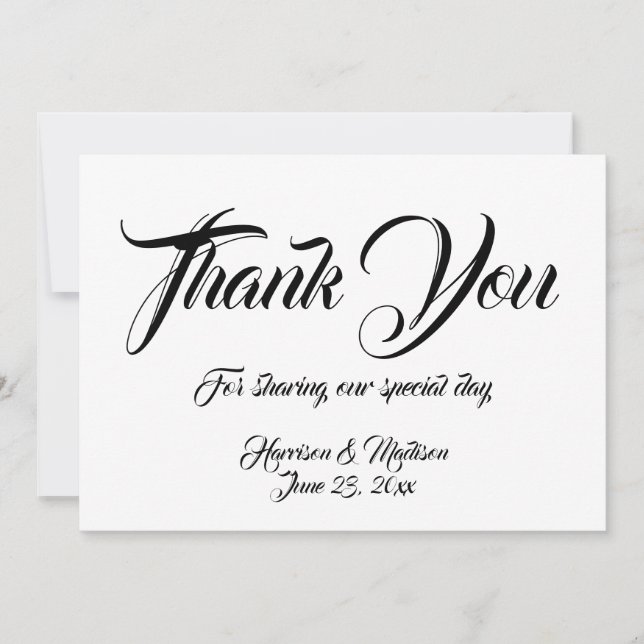 Elegant Script Custom Wedding Thank You note card (Front)