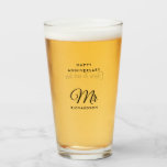 Elegant Script Customisable Surname Mr Anniversary Glass<br><div class="desc">Raise a toast to your love with this personalised glass tumbler. Featuring the name of the beloved “Mr” in beautiful flowing script and the family name printed below it. The “Happy Anniversary” print at the top adds to the occasion's theme. The back of the tumbler has the sweet message of...</div>