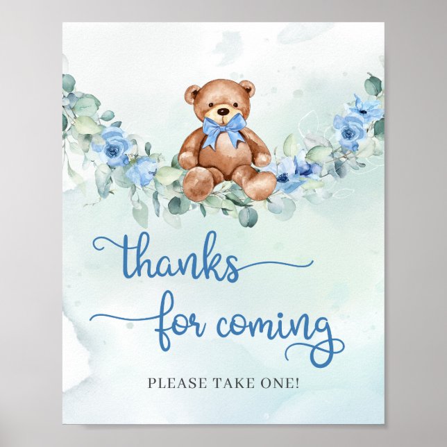 Elegant script cute  teddy bear thanks for coming poster (Front)