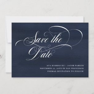 Elegant Script   Dark Blue Save The Date