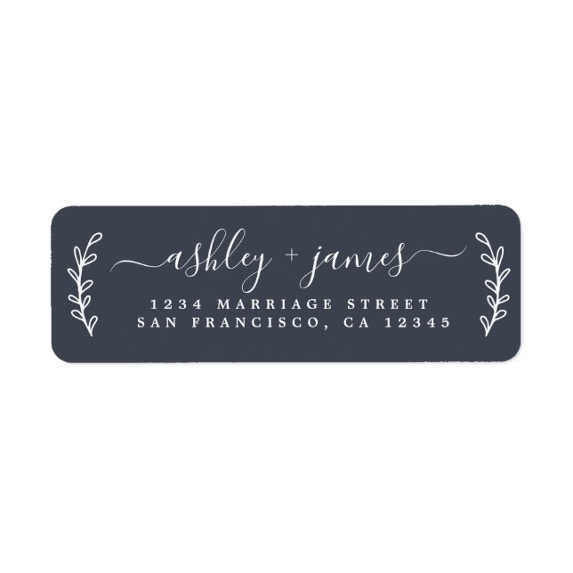 Elegant Script Dark Blue Wedding Return Address (Front)