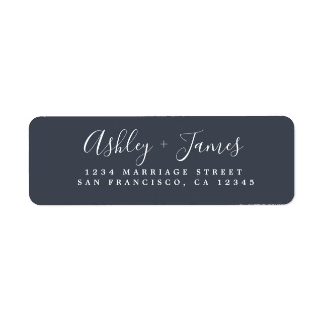 Elegant Script Dark Blue Wedding Return Address (Front)
