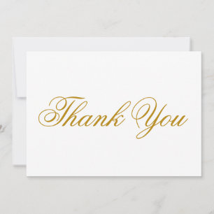Elegant script dark gold white Thank You note card
