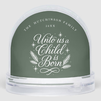 Elegant Script Dark Green Photo Religious Snowglobe
