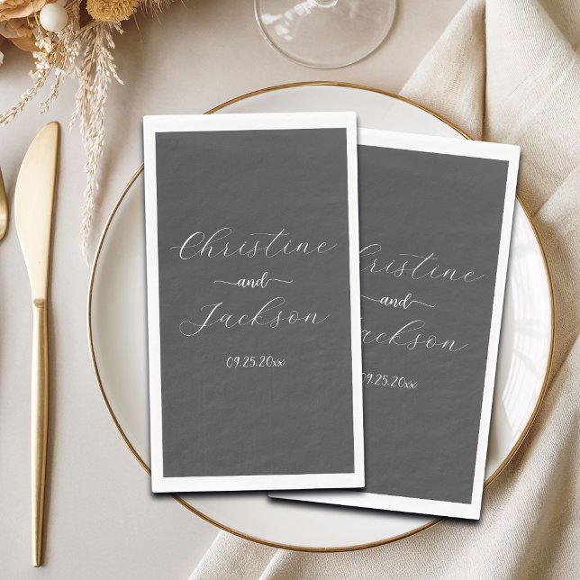 Elegant Script Dark Grey Wedding Napkin (Creator Uploaded)
