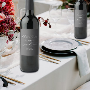 Elegant Script Dark Grey Wedding Wine Label