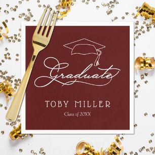 Elegant Script Dark Maroon Graduation Napkins