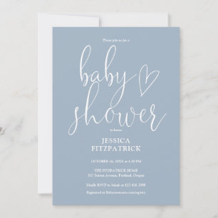 Elegant Script Dusty Blue All In One Baby Shower Invitation