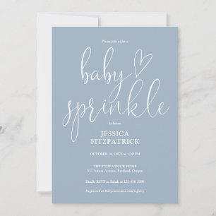 Elegant Script Dusty Blue Baby Sprinkle Shower Invitation