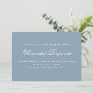 Elegant Script Dusty Blue Formal Rehearsal Dinner Invitation