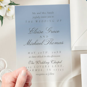 Elegant Script Dusty Blue Gradient Wedding Acrylic Invitations
