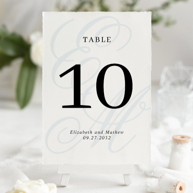 Elegant Script Dusty Blue Monogram Wedding Table Number (Creator Uploaded)