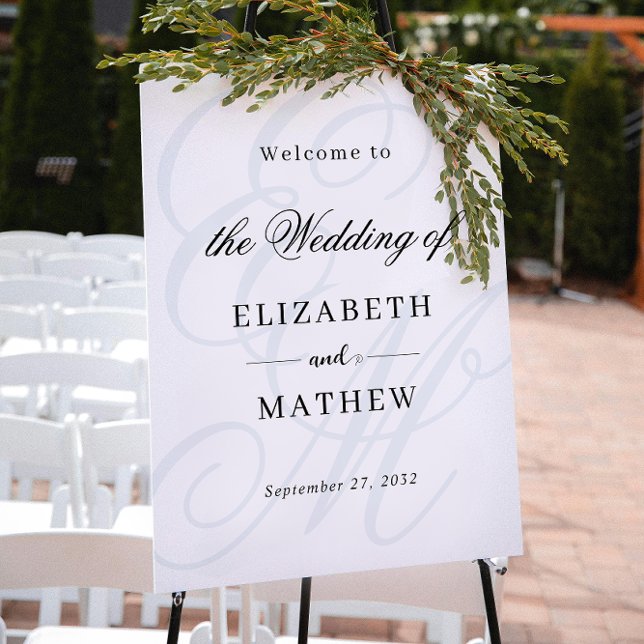 Elegant Script Dusty Blue Monogram Wedding Welcome Poster (Creator Uploaded)