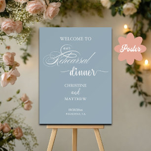 Elegant Script Dusty Blue Rehearsal Dinner Welcome Poster