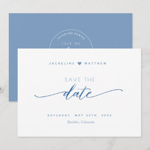 Elegant Script, Dusty Blue, Simple Wedding Save The Date