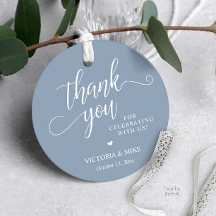 Elegant Script Dusty Blue Wedding Favour Thank you Tags