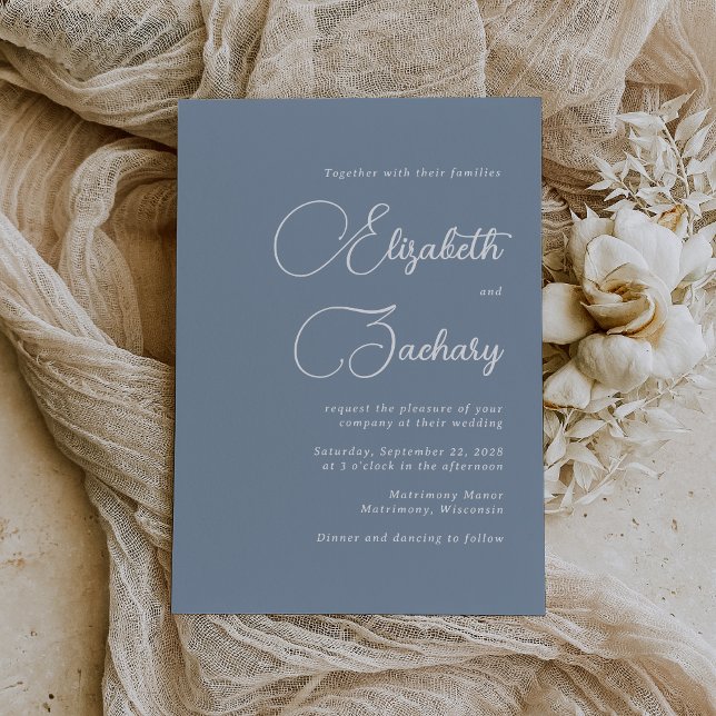 Elegant Script Dusty Blue Wedding Invitation (The perfect choice for a wedding with a dusty blue color palette.)