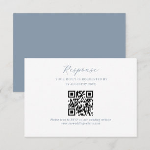Elegant Script Dusty Blue Wedding QR Code Rsvp Enclosure Card