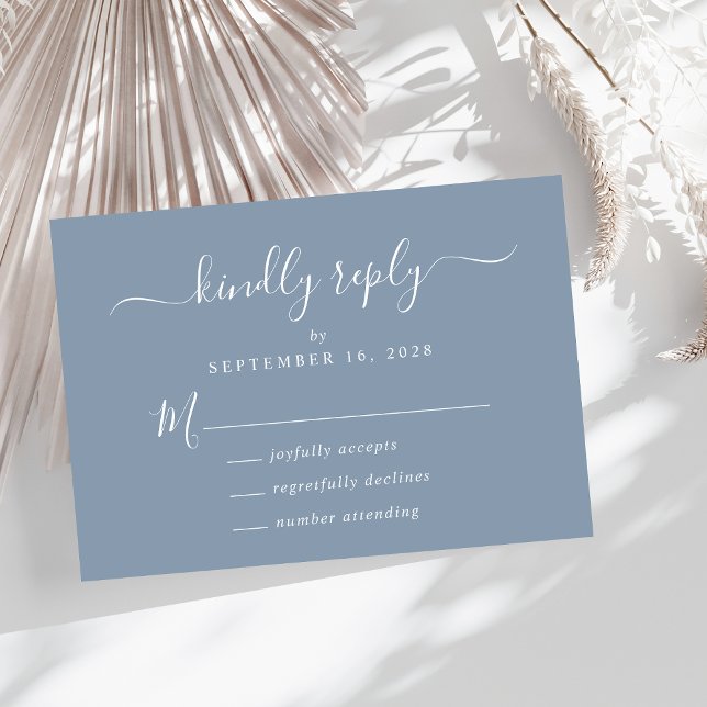 Elegant Script Dusty Blue Wedding RSVP Card (Creator Uploaded)