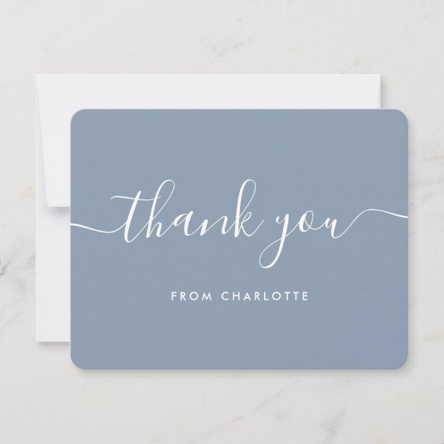 Elegant Script Dusty Blue Wedding Shower Birthday Thank You Card (Front)
