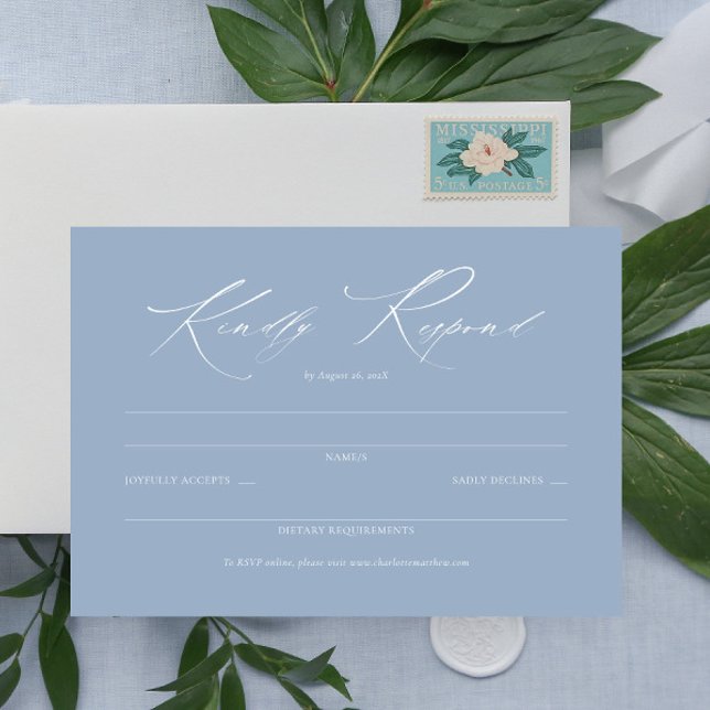 Elegant Script Dusty Blue Wedding Simple RSVP Card (dusty blue rsvp card, dainty wedding blue response card, elegant script rsvp enclosure card)