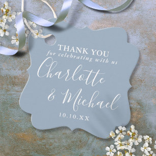 Elegant Script Dusty Blue Wedding Thank You  Favour Tags
