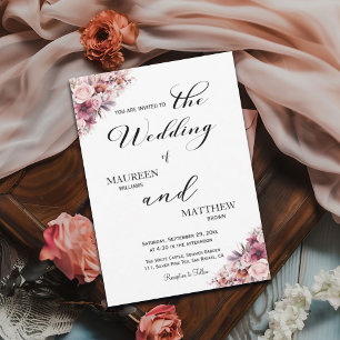 Elegant Script Dusty Pink Boho Floral Wedding Invitation