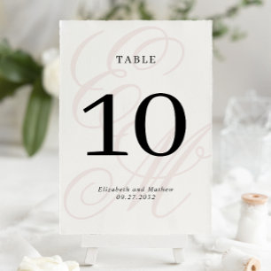 Elegant Script Dusty Pink Monogram Wedding Table Number