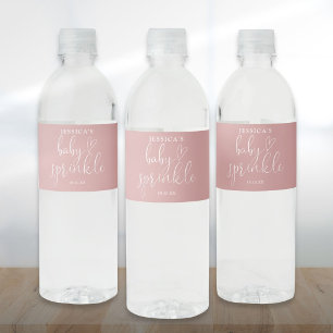 Elegant Script Dusty Rose Baby Sprinkle Shower Water Bottle Label