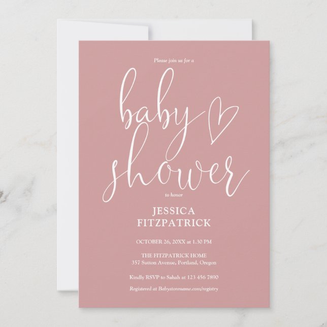Elegant Script Dusty Rose Pink Baby Shower Invitation (Front)