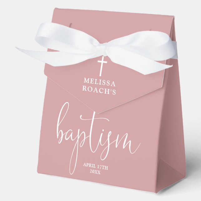 Elegant Script Dusty Rose Pink Baptism Favour Box (Front)